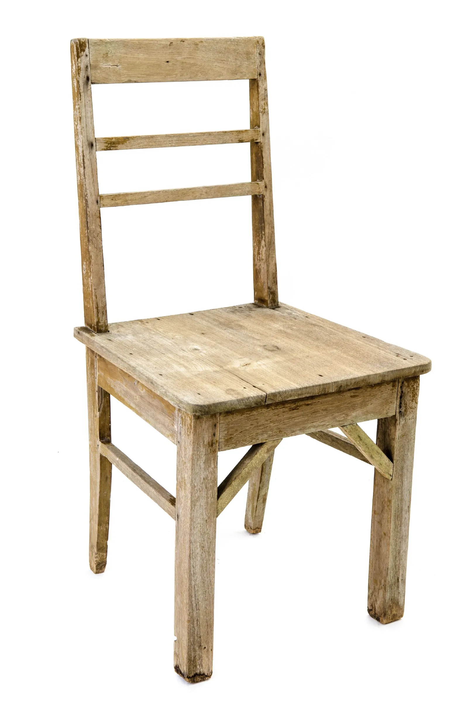 dirty old wooden chair isolated on white background