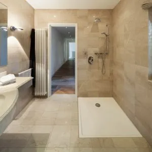 brown colours tiles in a bathroom