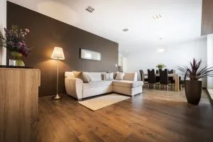 Beautiful dark wooden natural flooring in lounge
